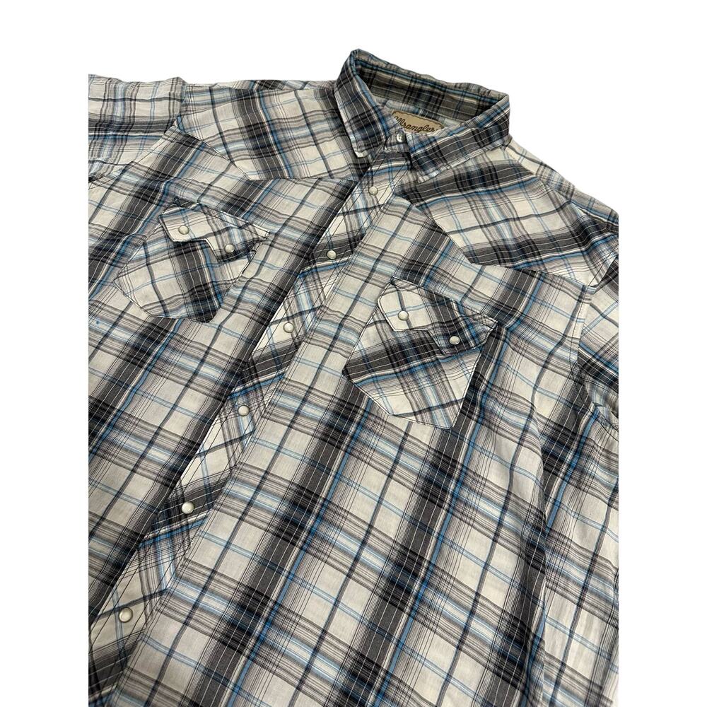 Wrangler Pearl Snap 2X Blue / Grey Short Sleeve
